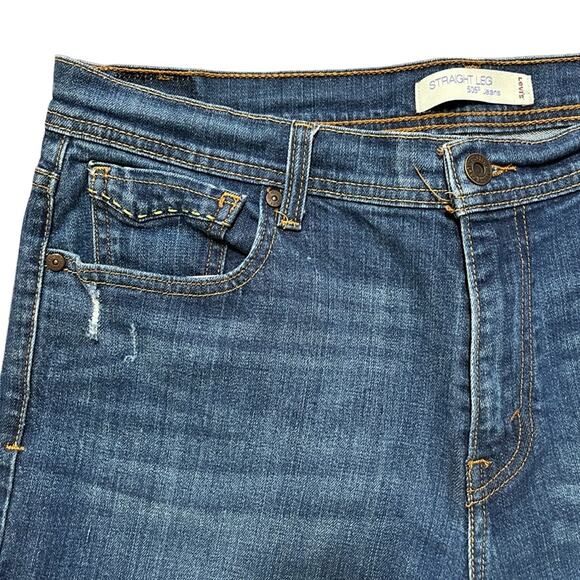 LEVI'S 505 Gold Stitch Straight Leg Distressed Jeans in Dark wash SZ 10 - Picture 2 of 11